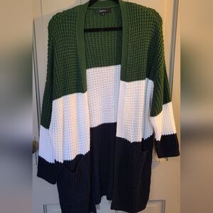 Colorblock Knit Sweater - Green, White, and Black